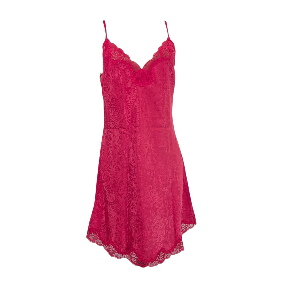 Victoria's Secret Gold Tag Sz S Salmon Pink Negligee Slip Satin Jacquard EUC